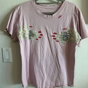 Pink T-Shirt with Embroidered Hands Design